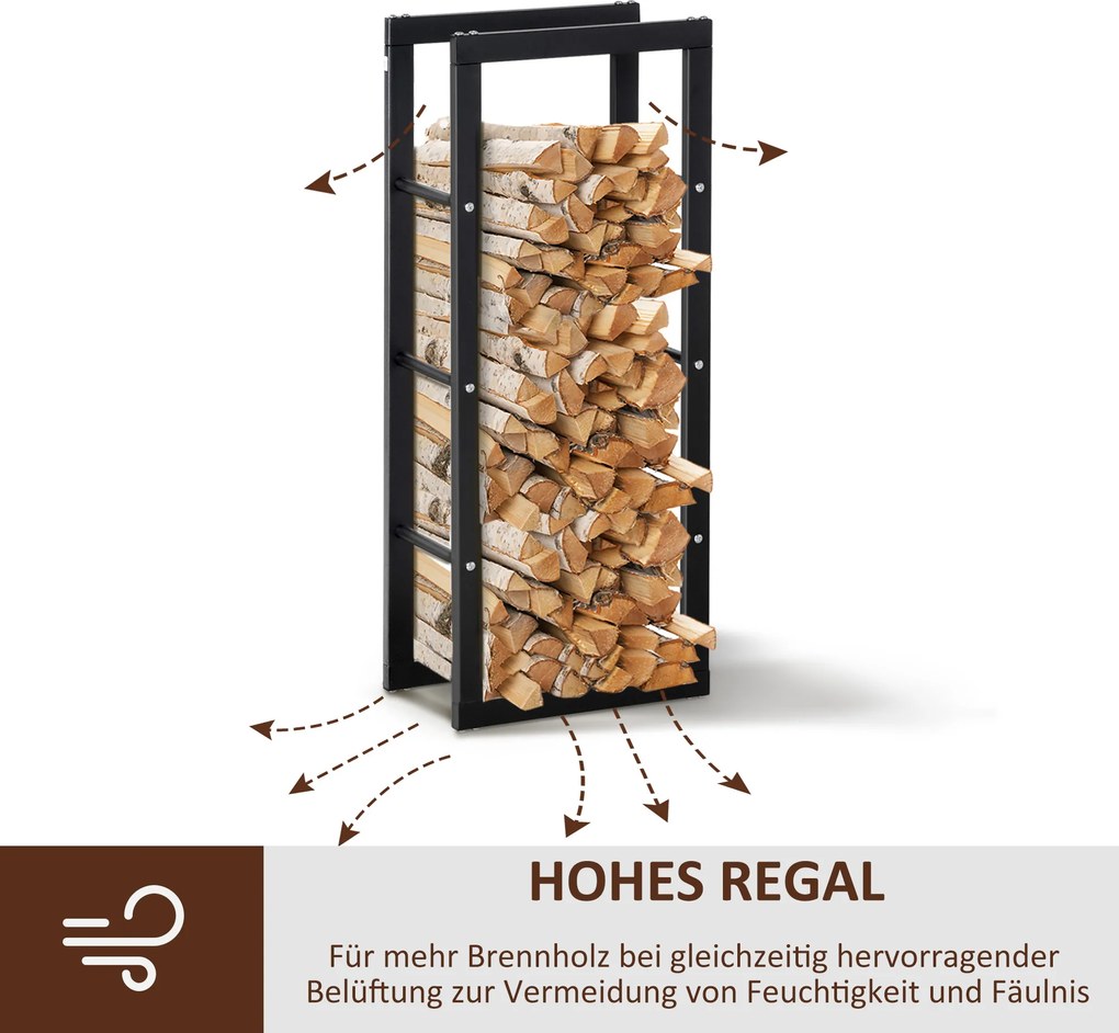 HOMCOM Stojak na drewno kominkowe Półka na drewno Pojemnik na drewno opałowe 100 kg Stal Czarny dł. 40 x szer. 25 x wys. 100 cm