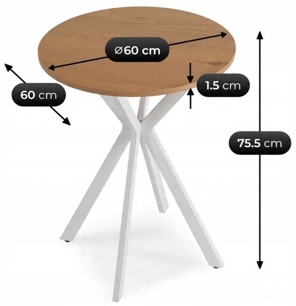 Stół Okrągły LAUREN 60 cm Dąb Złoty/Biały Skandynawski