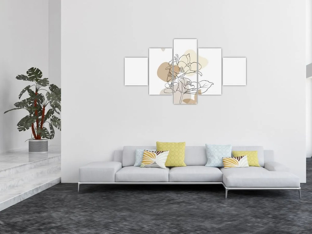 Obraz - Beżowe kwiaty z motylem N⁰1 (125x70 cm)