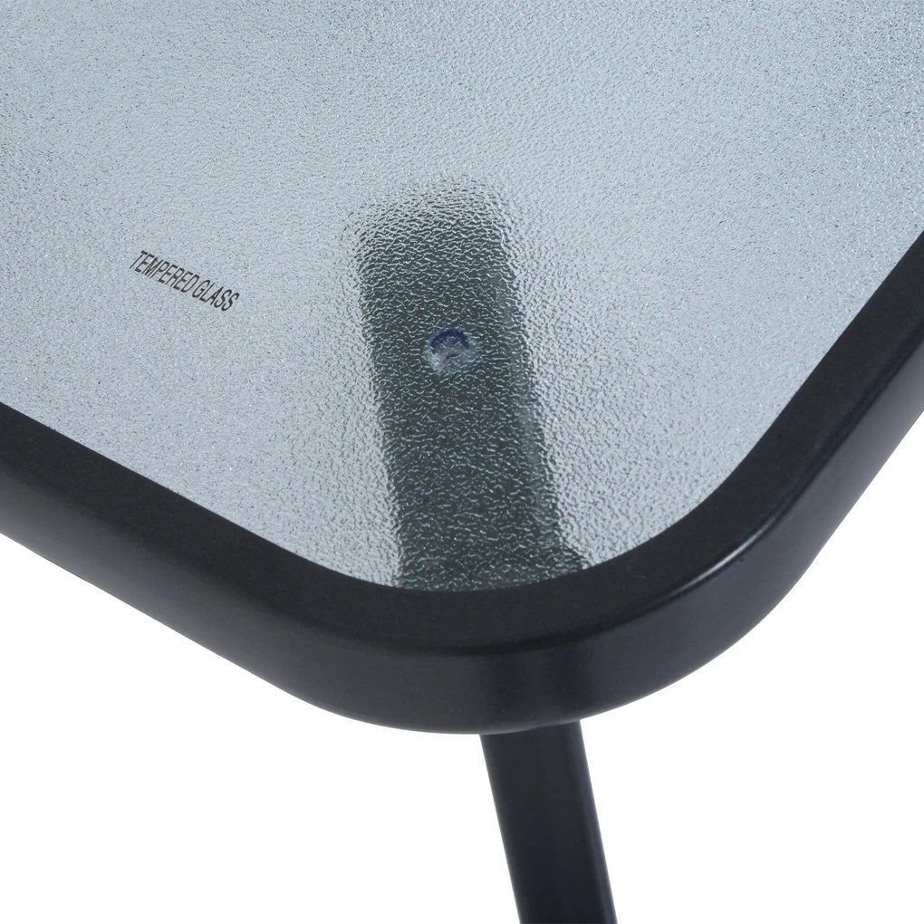 Outsunny Stół Ogrodowy Bistro z Szkła Hartowanego i Metalu Czarny Kwadratowy 68 5x68 5x84 cm Elegancki | Aosom PL