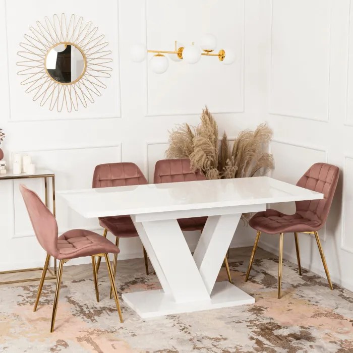 Stół Prostokątny Rozkładany CLARK 120-160 cm Biały Połysk Glamour