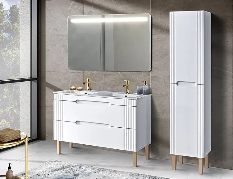 Biała szafka na 2 umywalki z szufladami 120 cm C7-T85