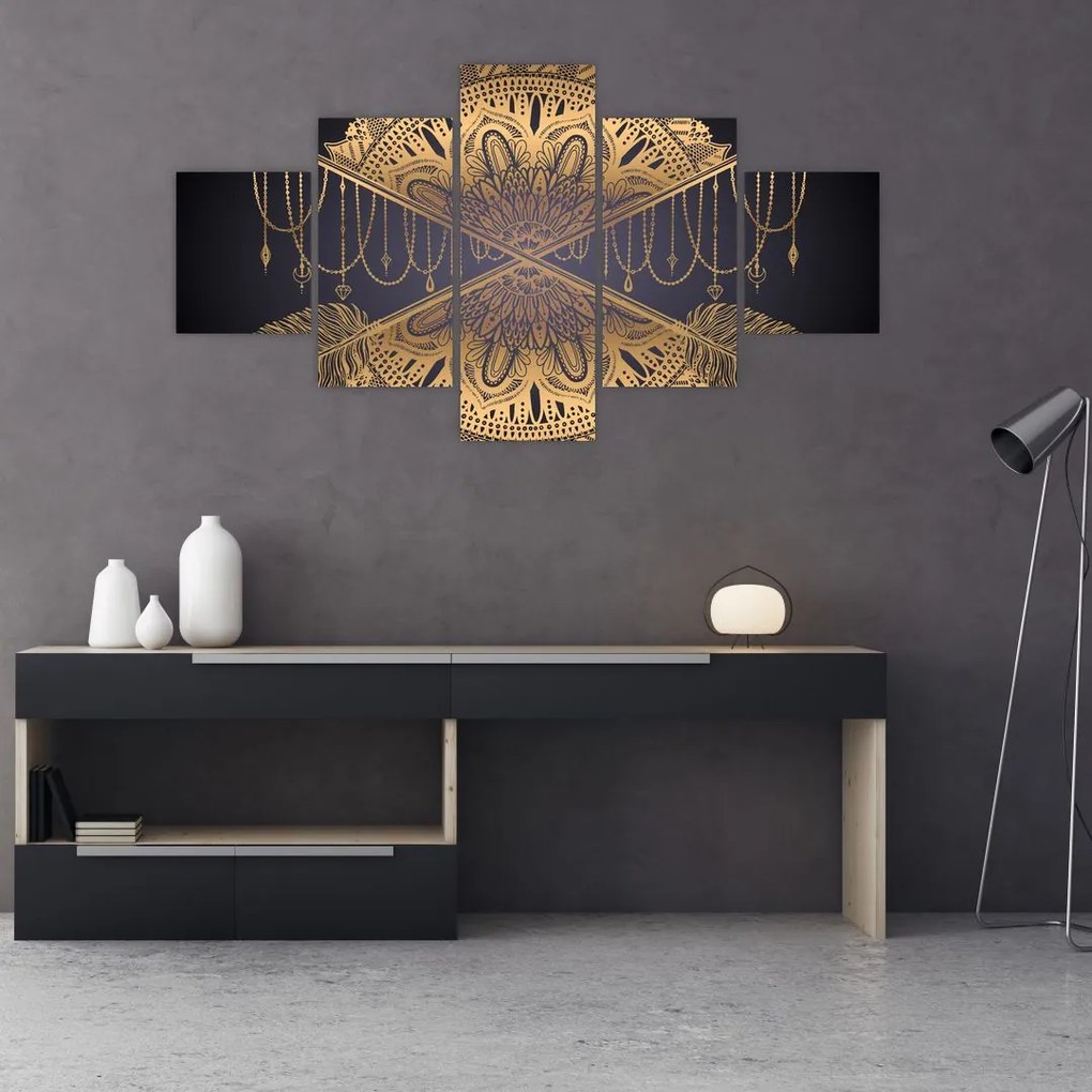 Obraz - Złota mandala ze strzałkami (125x70 cm)