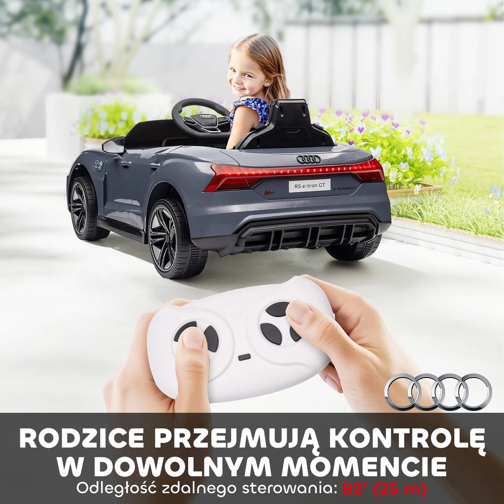 HOMCOM Elektryczne auto dla dzieci z pilotem, pasem bezpieczeństwa, sygnałem dźwiękowym, muzyką, reflektorami, do 5 km/h, 3-5 lat, Szary
