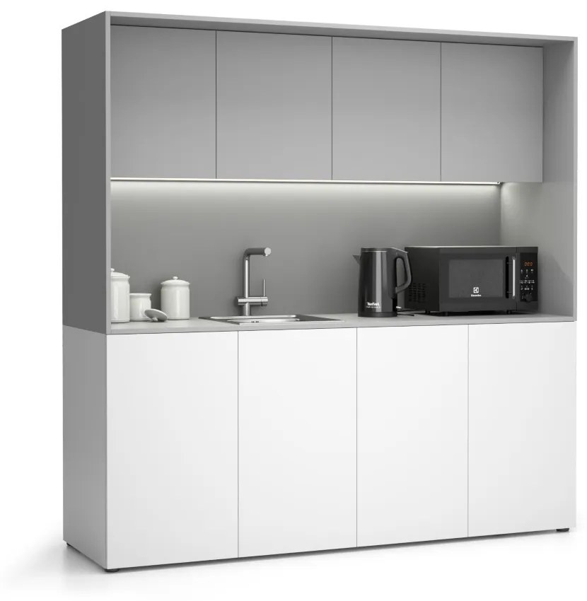 Kuchnia biurowa NIKA ze zlewem i kranem 1963 x 600 x 2000 mm, szary, lawo