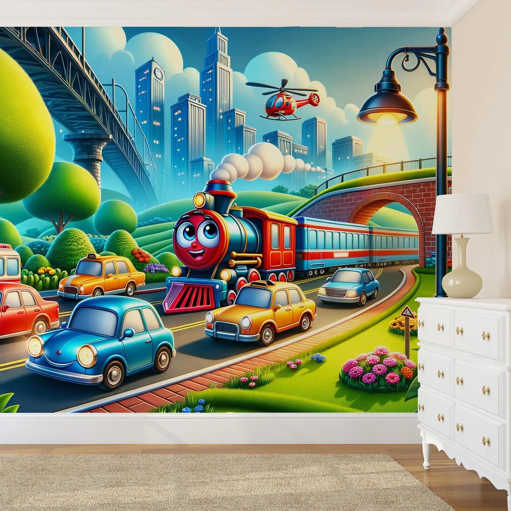 Fototapeta - Wesoły transport miejski (196x136 cm)