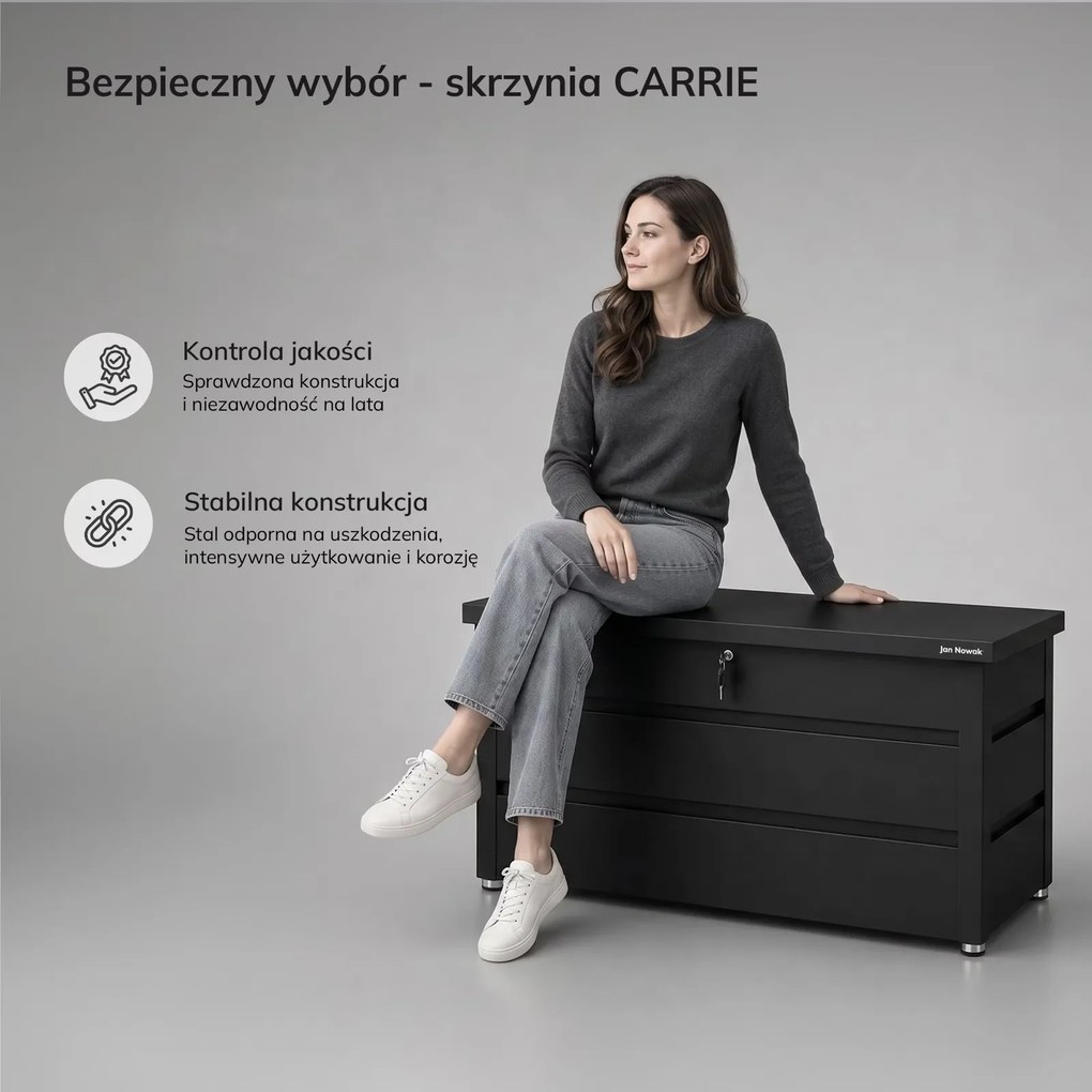 Metalowa skrzynia ogrodowa Carrie 360 litrów, 119 × 58 × 52 cm, kolor czarny