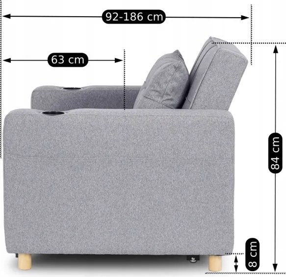 Fotel do Spania SOLOR Rozkładany Amerykanka Szary Nowoczesny