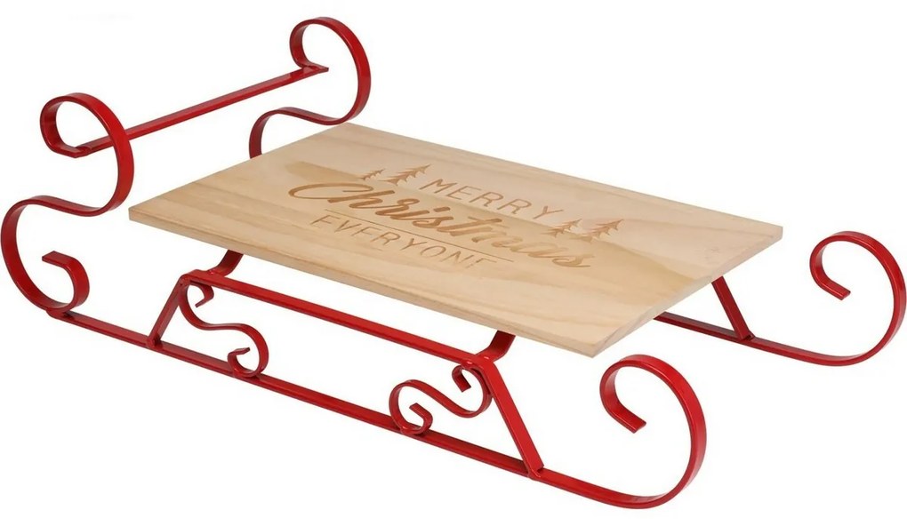 Świąteczna taca do serwowania z drewna sosnowego Sanki, 46 × 22 × 14 cm