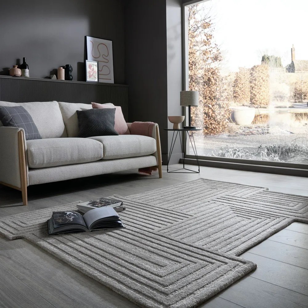 Szary wełniany dywan tkany ręcznie 200x290 cm Zen Rectangles – Flair Rugs