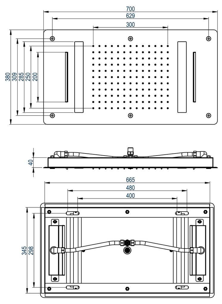 Deszczownica sufitowa XXL ze stali nierdzewnej DPG5017Super płaski - 70 x 38 cm - Montaż sufitowy