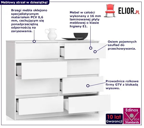 Biała komoda z szufladami do salonu K6-L15