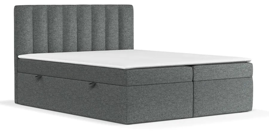 Ciemnoszare łóżko boxspring ze schowkiem 140x200 cm Novento – Maison de Rêve