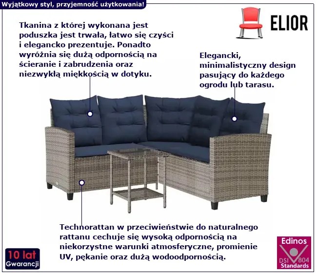 Sofa ogrodowa ze stolikiem szaro granatowa N8-P93