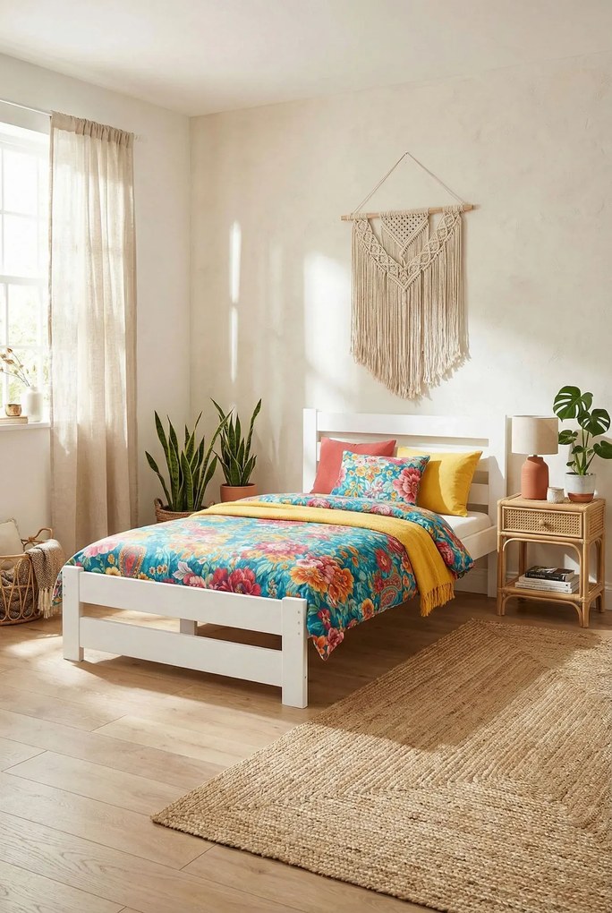 Białe sosnowe łóżko z zagłówkiem 160x200 S9-L44