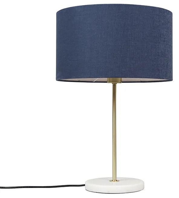 Lampa stołowa mosiężna z niebieskim kloszem 35 cm - Kaso Nowoczesny Oswietlenie wewnetrzne