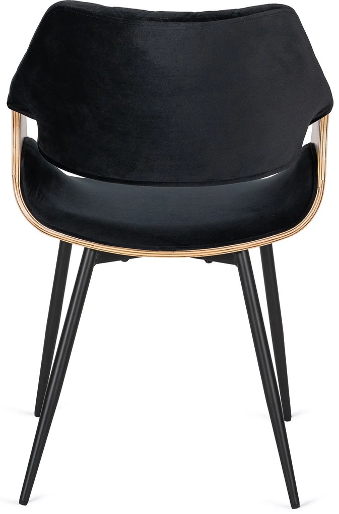 Zestaw Stół Okrągły LINO 100 cm Dąb Złoty/Czarny i 4 Krzesła Tapicerowane z Drewna Giętego DAKOTA Czarne/Dąb Złoty Welurowe Loft