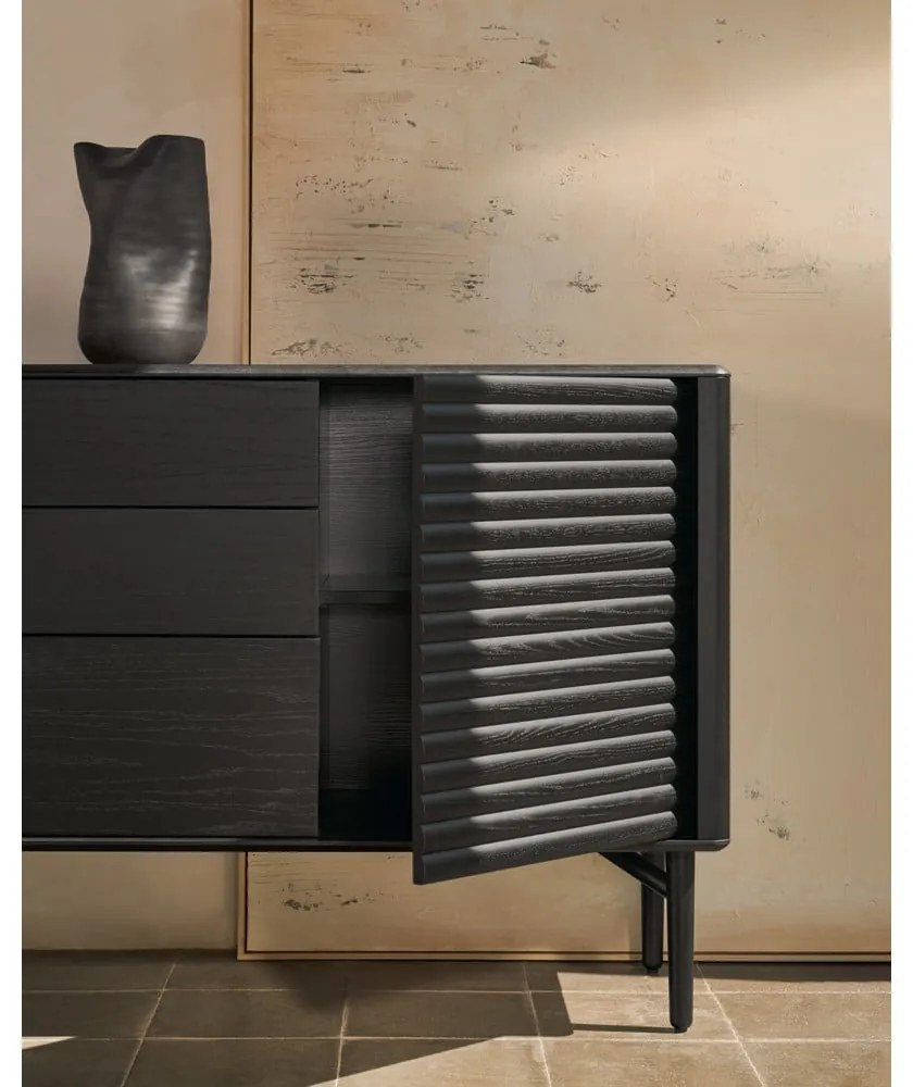 Czarna komoda w dekorze dębu 200x86x45 cm Lenon – Kave Home