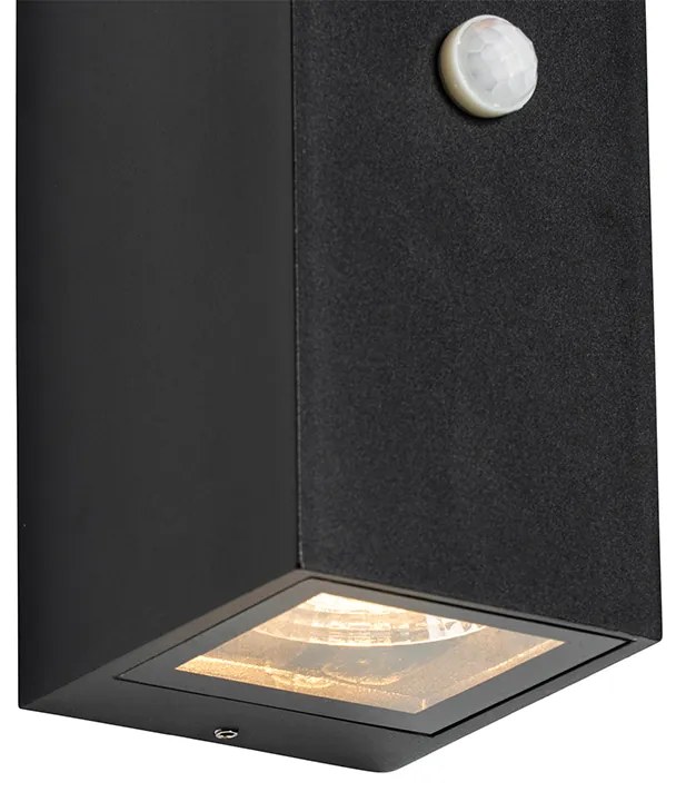 Lampa ścienna czarna 2 światła IP44 z czujnikiem ruchu - Baleno