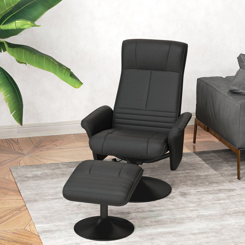 HOMCOM Fotel obrotowy ergonomiczny z podnóżkiem czarny wygodny fotel relaksacyjny do salonu do 150 kg | Aosom PL