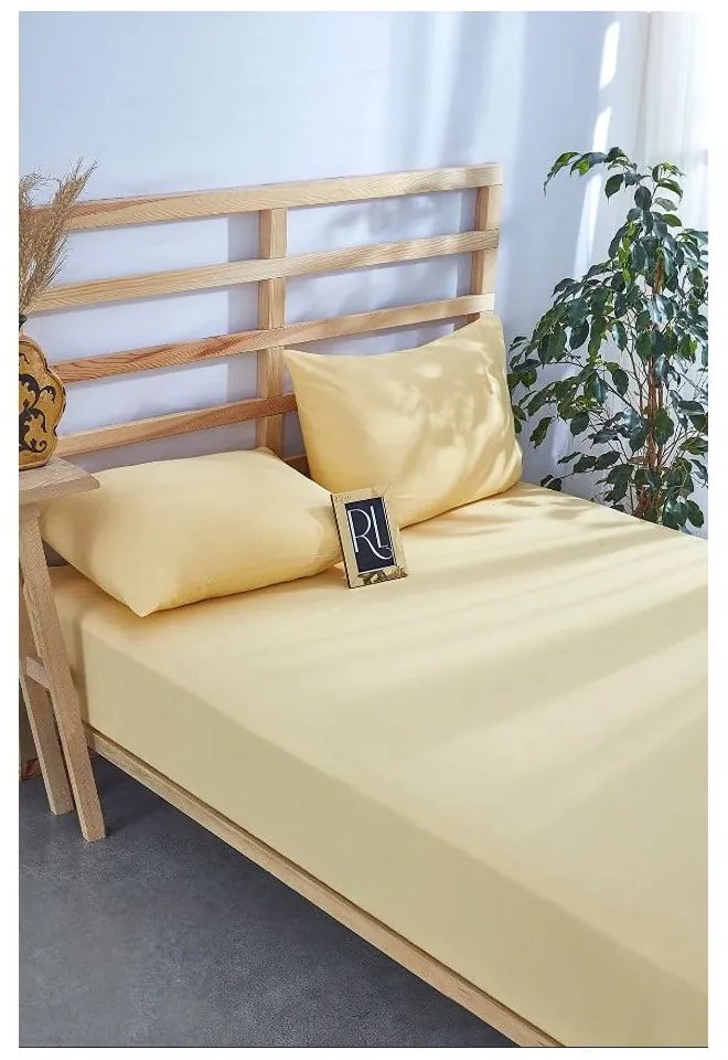Żółty bawełniany zestaw prześcieradła z gumką i poszewki na poduszkę 180x200 cm – Mila Home