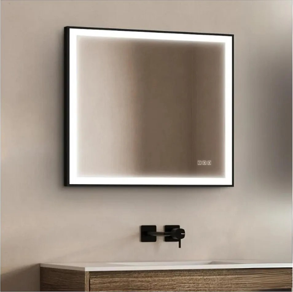 Lustro prostokątne LED L60/80/120cm z czarną aluminiową ramą VELUNA