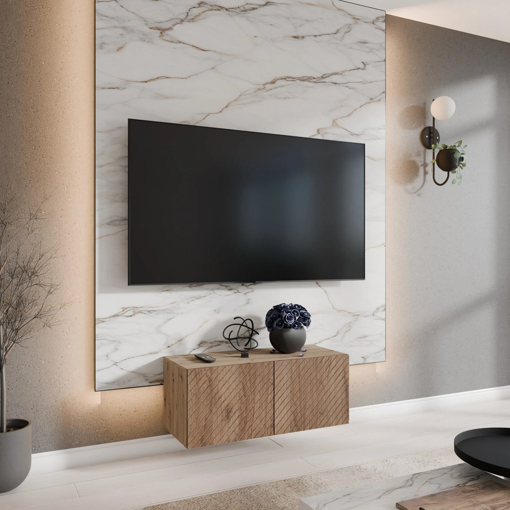 Szafka RTV wisząca CAVA 100 cm do Salonu pod Telewizor - Dąb artisan