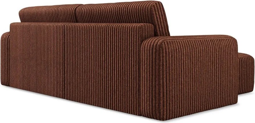 Sztruksowy rozkładany narożnik ze schowkiem (lewostronny/z szezlongiem) w kolorze terakoty Kona – Makamii