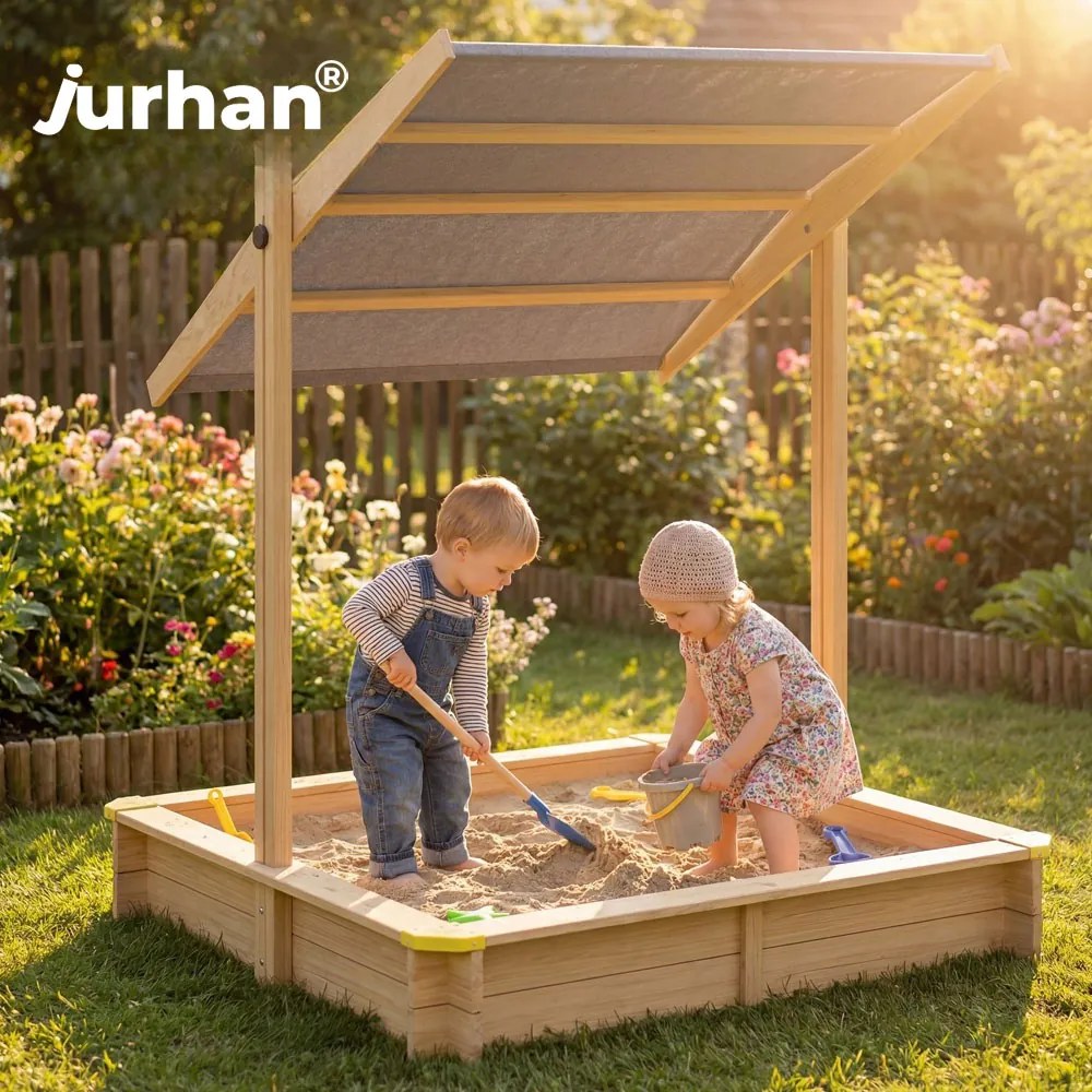 Piaskownica z baldachimem SANDY, drewno świerkowe, 120x120x120cm Jurhan