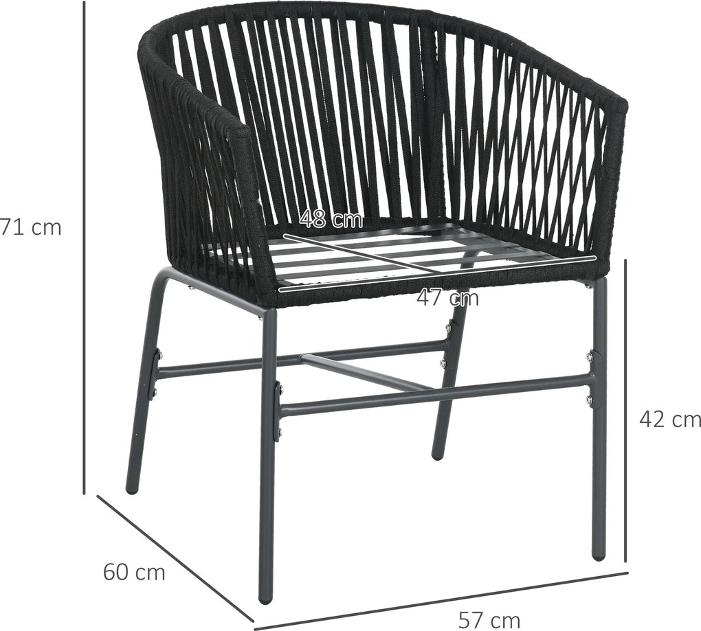 Outsunny Krzesła Ogrodowe, 2 szt., Design Boho, Poduszki na Siedzisko i Oparcie, Wygodna Powierzchnia Siedziska, Rama Metalowa, Czarny
