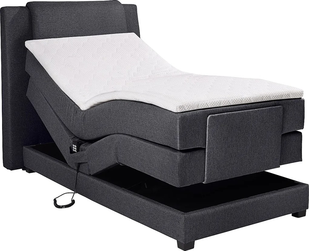 Łóżko kontynentalne: zagłówek łóżka + stelaż z elektryczną funkcją relaksu + materac + nakładka na materac CASTEL marki PALACIO -  100x200cm - Antracytowa tkanina