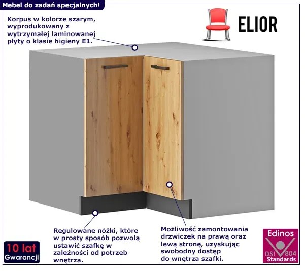 Narożna szafka kuchenna z podwójnymi drzwiczkami dąb artisan 90 cm G4-E58