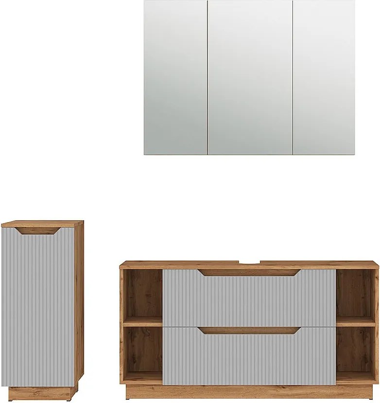 Zestaw mebli łazienkowych dąb/szary w paski 119.2x35x62.5 lotta