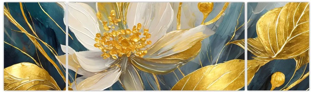 Obraz - Malowanie złotych kwiatów (170x50 cm)