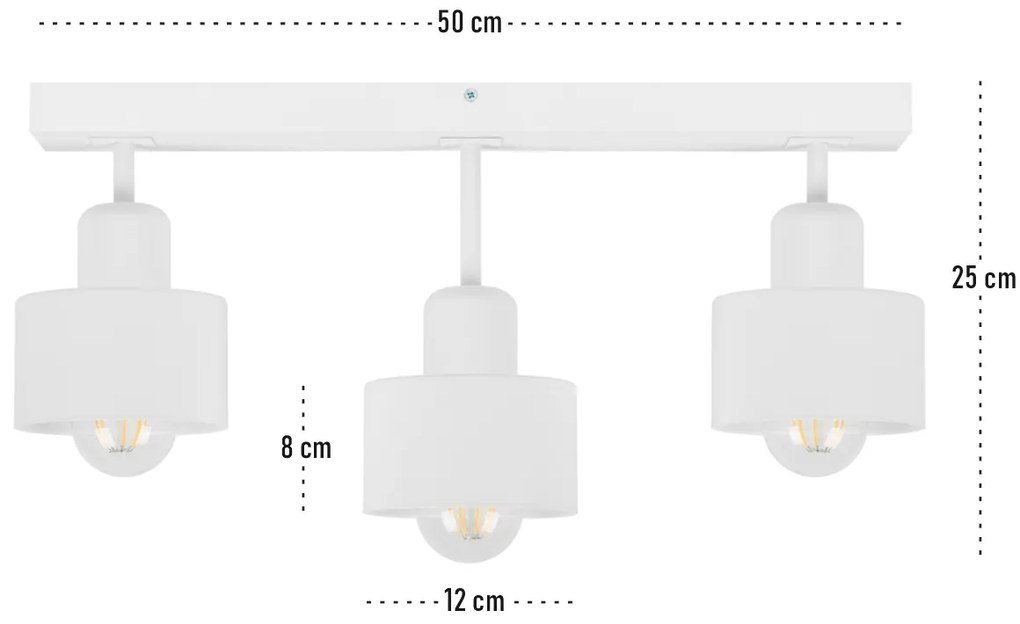 Biała lampa sufitowa, trzypunktowy spot DWE50x7WE z drewna i metalu E2
