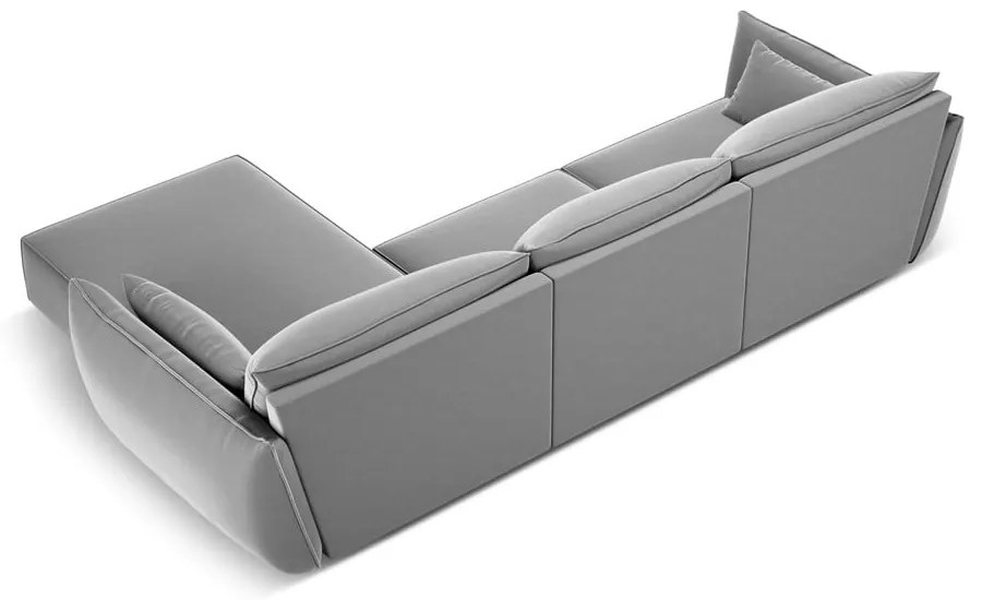 Jasnoszary aksamitny narożnik (prawostronny/z szezlongiem) Vanda – Mazzini Sofas