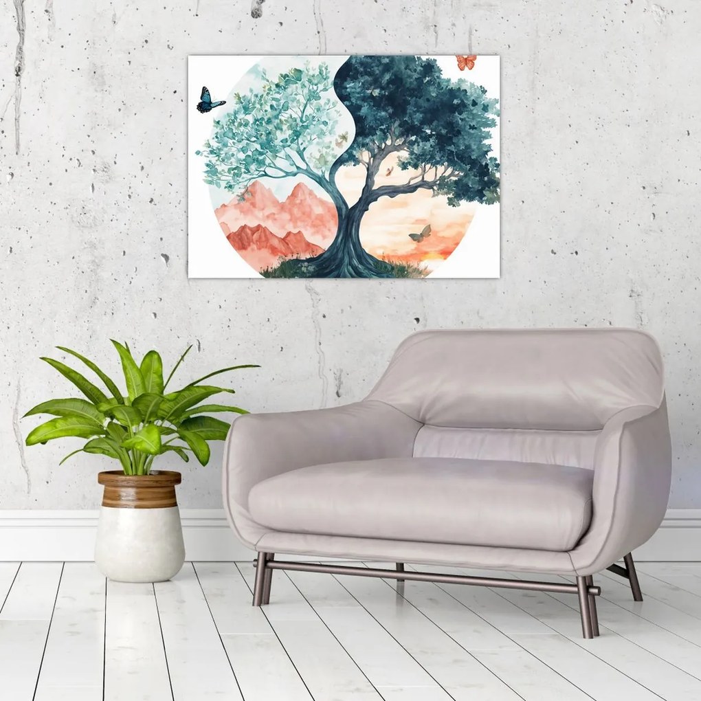 Obraz – Akwarelowe drzewo pełne życia (70x50 cm)