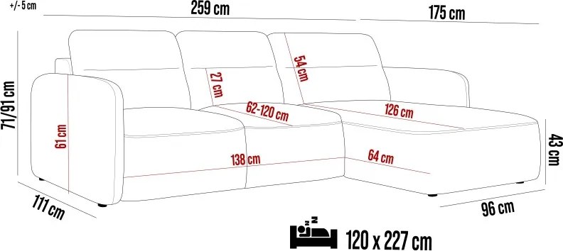 Narożnik CALVANO S Lewostronny z wysuwanym siedziskiem w tkaninie AUSTIIN 02 WERSAL