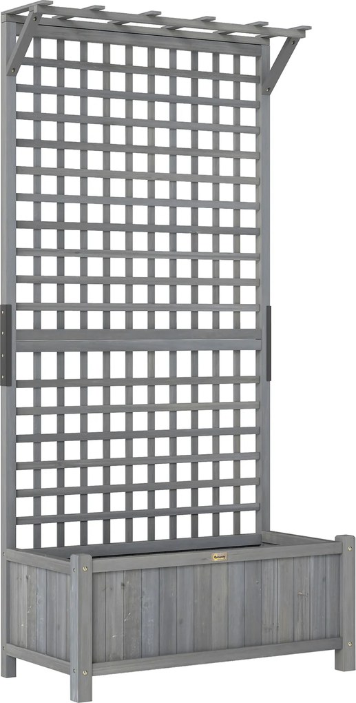 Outsunny Skrzynia z kratownicą i daszkiem, donica, grządka kwiatowa, odporna na warunki, drewno, 90 x 45 x 183 cm, Ciemnoszary | Aosom PL