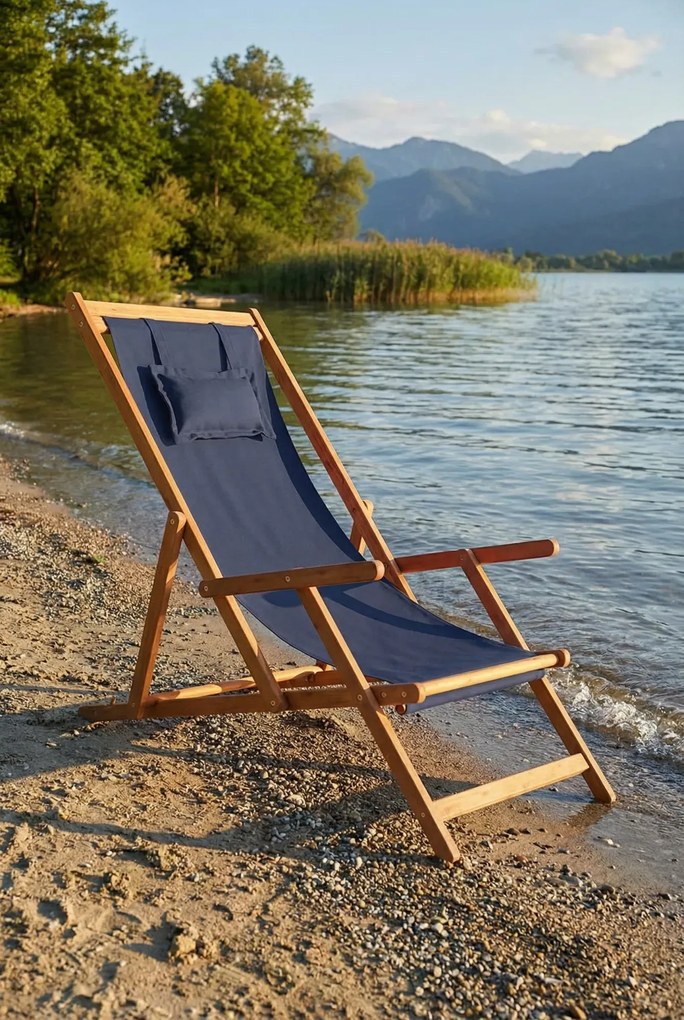 Granatowy drewniany leżak plażowy T6-G79