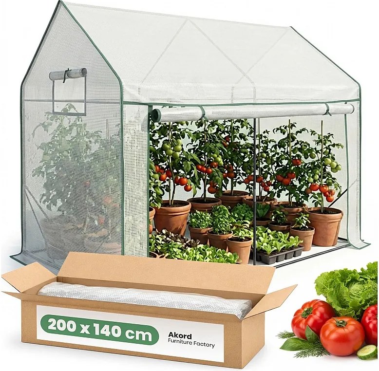 Szklarnia ogrodowa foliowa domek 1 drzwi 2 okna Biała 200x140x200 cm
