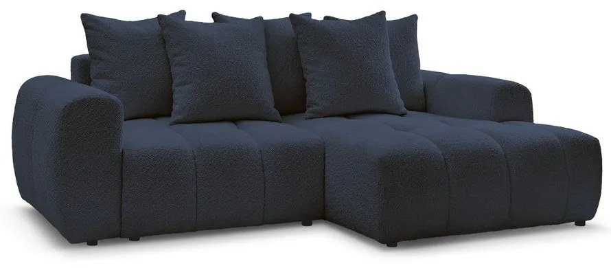 Niebieski rozkładany/ze schowkiem narożnik z materiału bouclé (prawostronny/z szezlongiem) Roxelane – Bobochic Paris