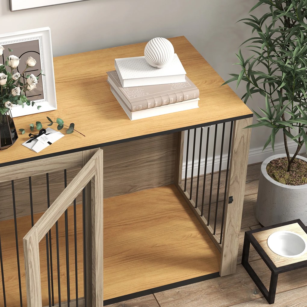 PawHut Klatka dla psa, meblo-klatka dla dużych psów, buda, Indoor, 106 x 60 x 76 cm, dąb