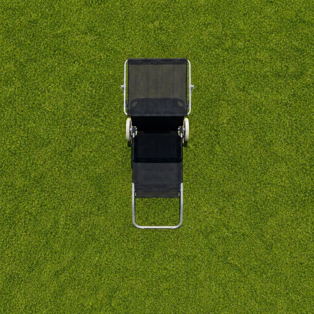 Leżak plażowy Solmare z daszkiem i kołami - składany leżak ogrodowy, czarny