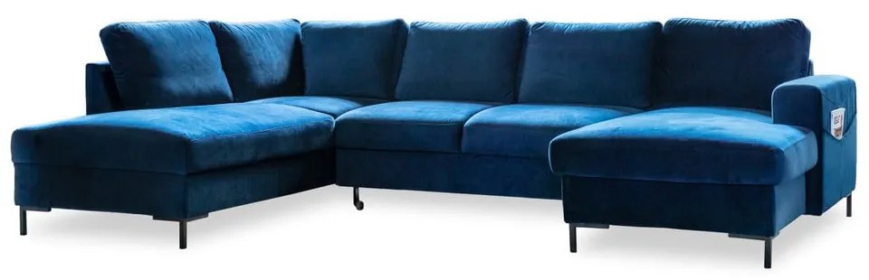 Granatowa aksamitna rozkładana sofa w kształcie litery "U" Miuform Lofty Lilly, lewostronna