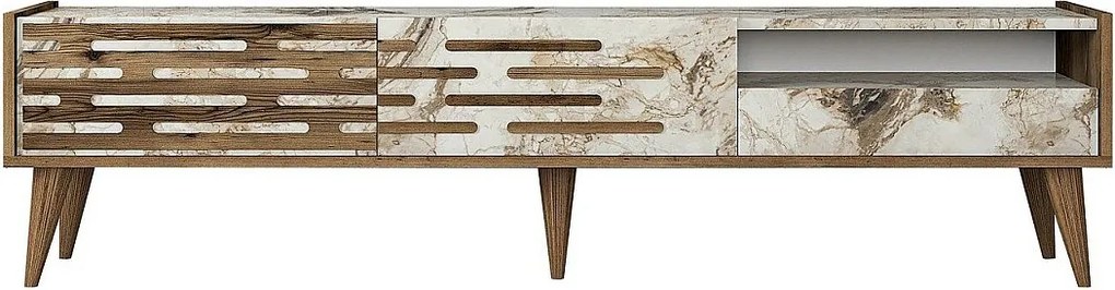 Elegancka szafka pod telewizor – 180 x 35 x 45 cm – Orzech i biel – Melamina