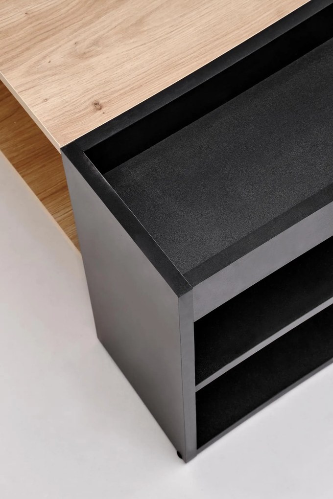 Prostokątna ława z dodatkowymi półkami dąb artisan/czarny 100/55/42 MURCIA