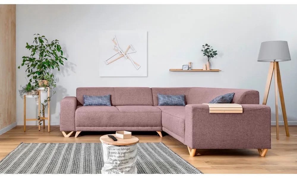 Różowy rozkładany/ze schowkiem narożnik (prawostronny/w kształcie litery L) Classy Sophie – Miuform