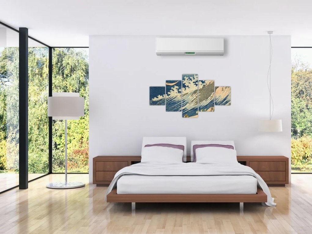Obraz - Katsushika Hokusai, Fishing Boats at Choshi in Shimosa (Soshu Choshi) , reprodukcje (125x70 cm)