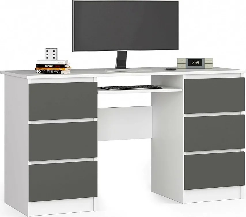 Biurko komputerowe AKORD A11 Białe 135 cm 6 szuflad kolor Grafit Szary mat 135x50x77 cm